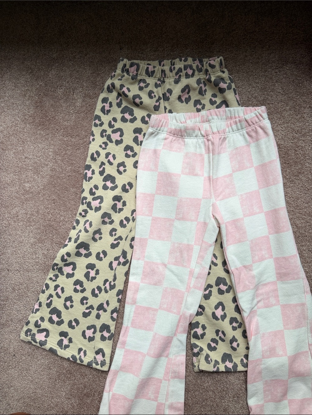 Grayson Mini Kids Pink Check & Leopard Print Flared Sweat Pants Set
